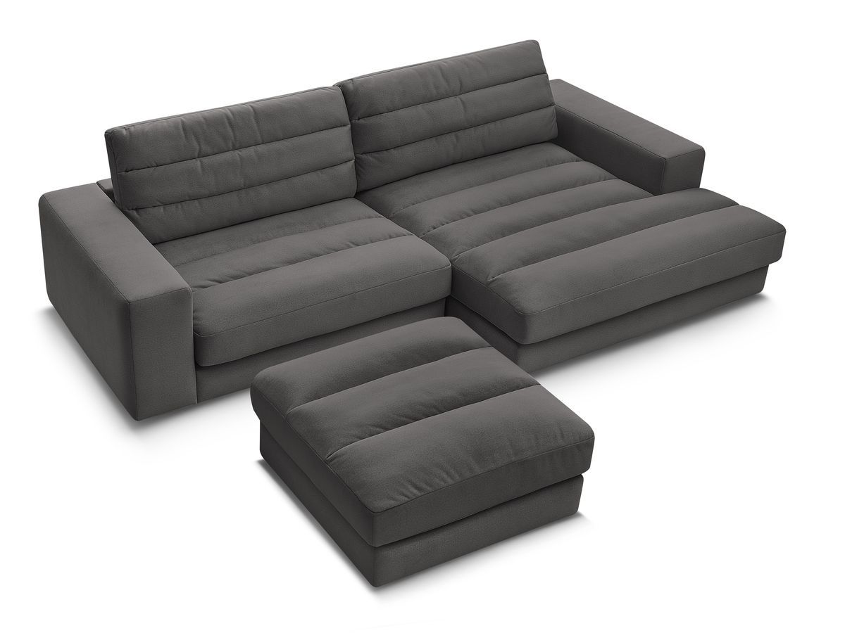 Canapé d'angle fixe SIERRA velours avec pouf