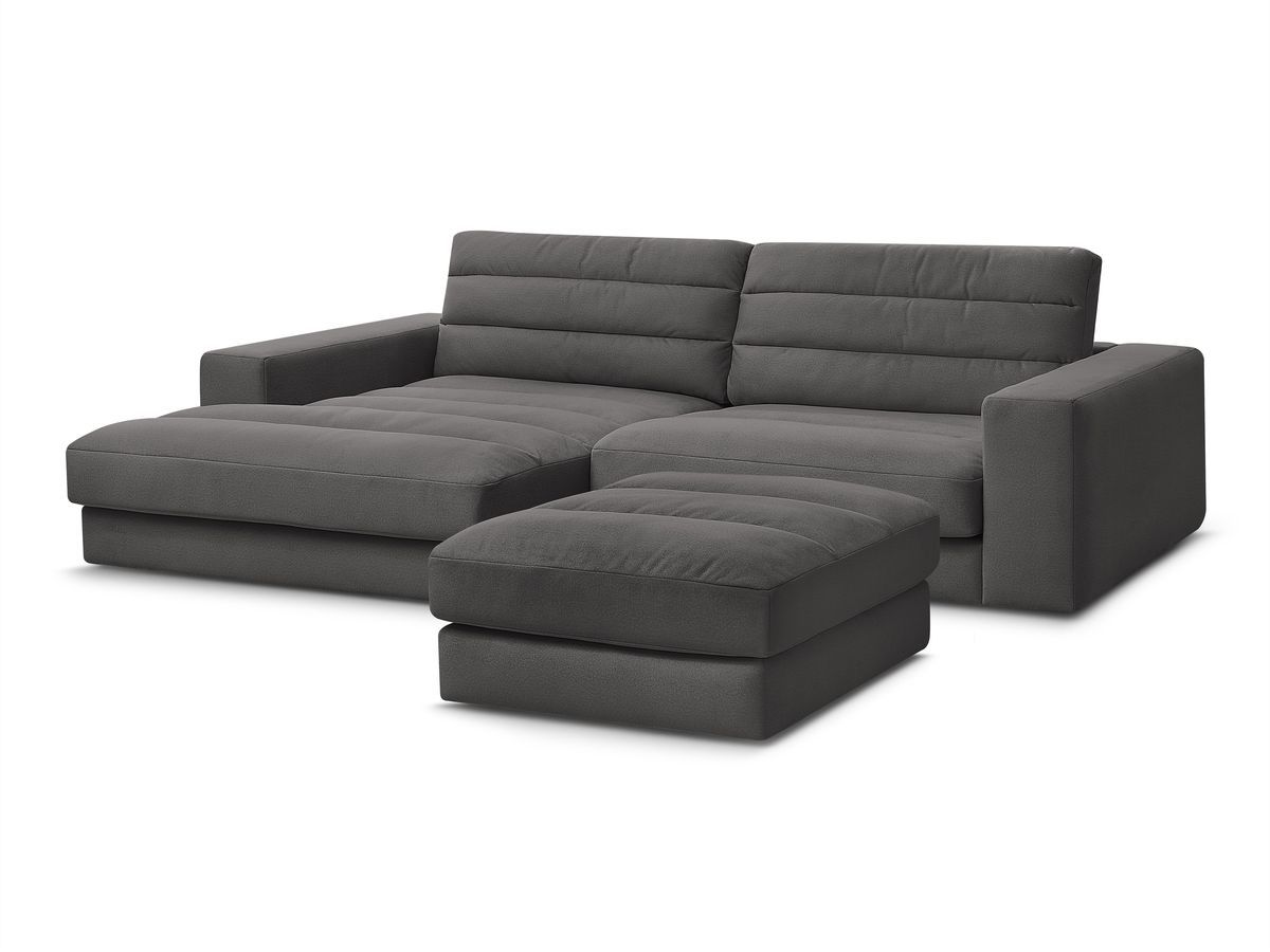 Canapé d'angle fixe SIERRA velours avec pouf