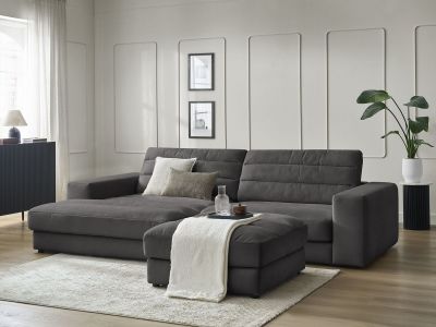 Canapé d'angle fixe SIERRA velours avec pouf