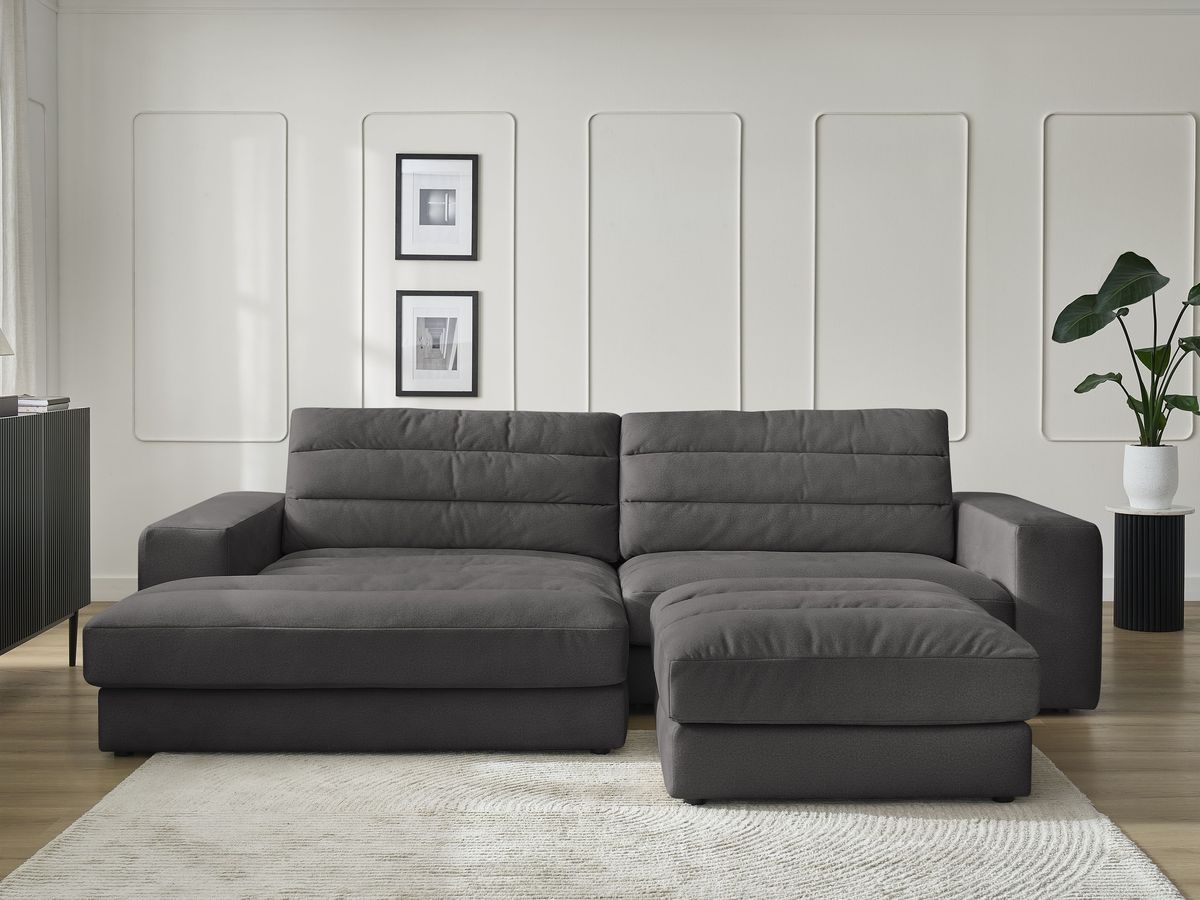 Canapé d'angle fixe SIERRA velours avec pouf