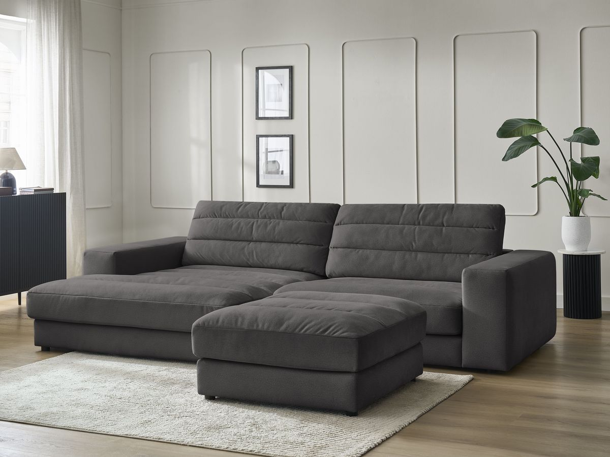 Canapé d'angle SIERRA velours avec pouf noir — vue 5