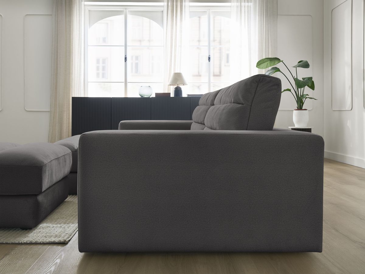 Canapé d'angle fixe SIERRA velours avec pouf