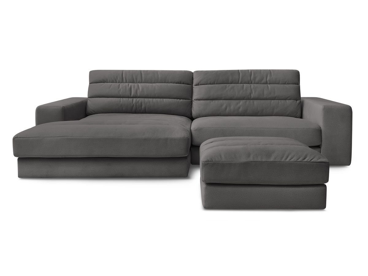 Canapé d'angle fixe SIERRA velours avec pouf