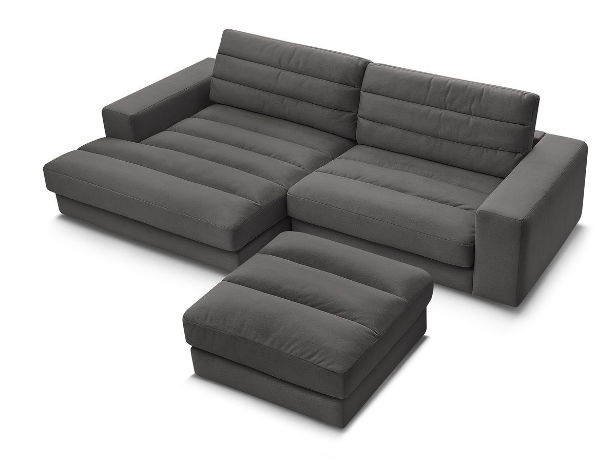 Canapé d'angle fixe SIERRA velours avec pouf