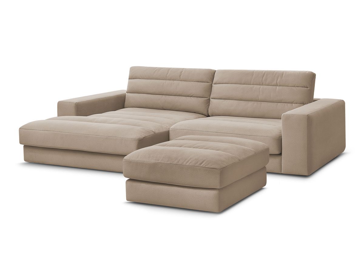 Canapé d'angle fixe SIERRA velours avec pouf