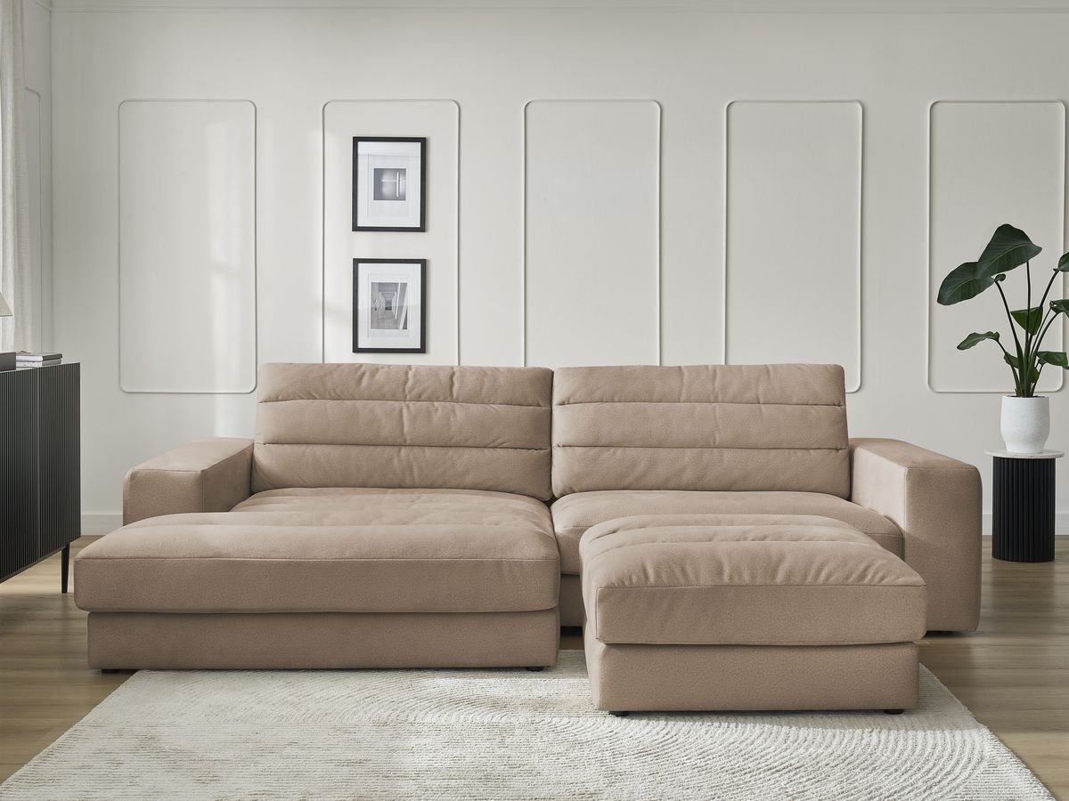 Canapé d'angle fixe SIERRA velours avec pouf taupe angle gauche BOBOCHIC 4 places - Vue supplémentaire 3