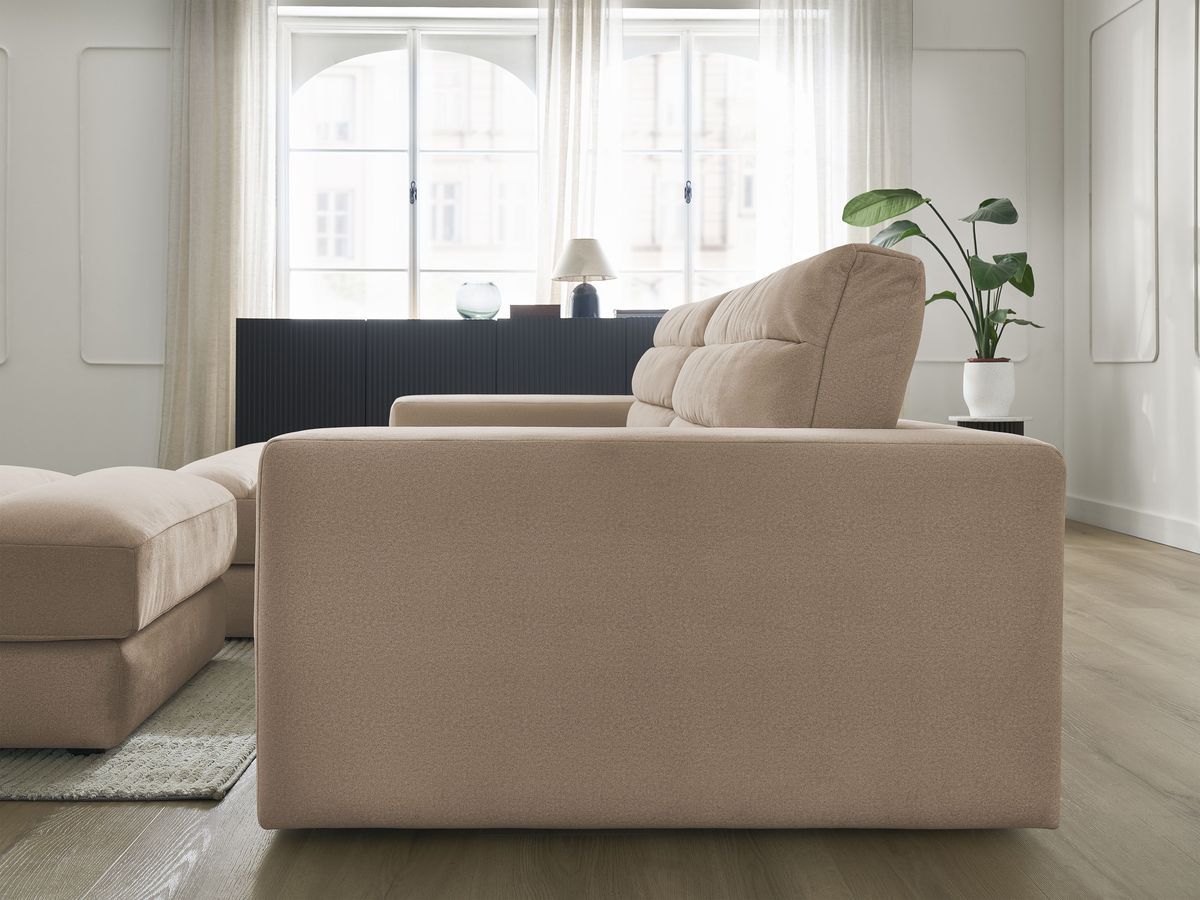 Canapé d'angle fixe SIERRA velours avec pouf