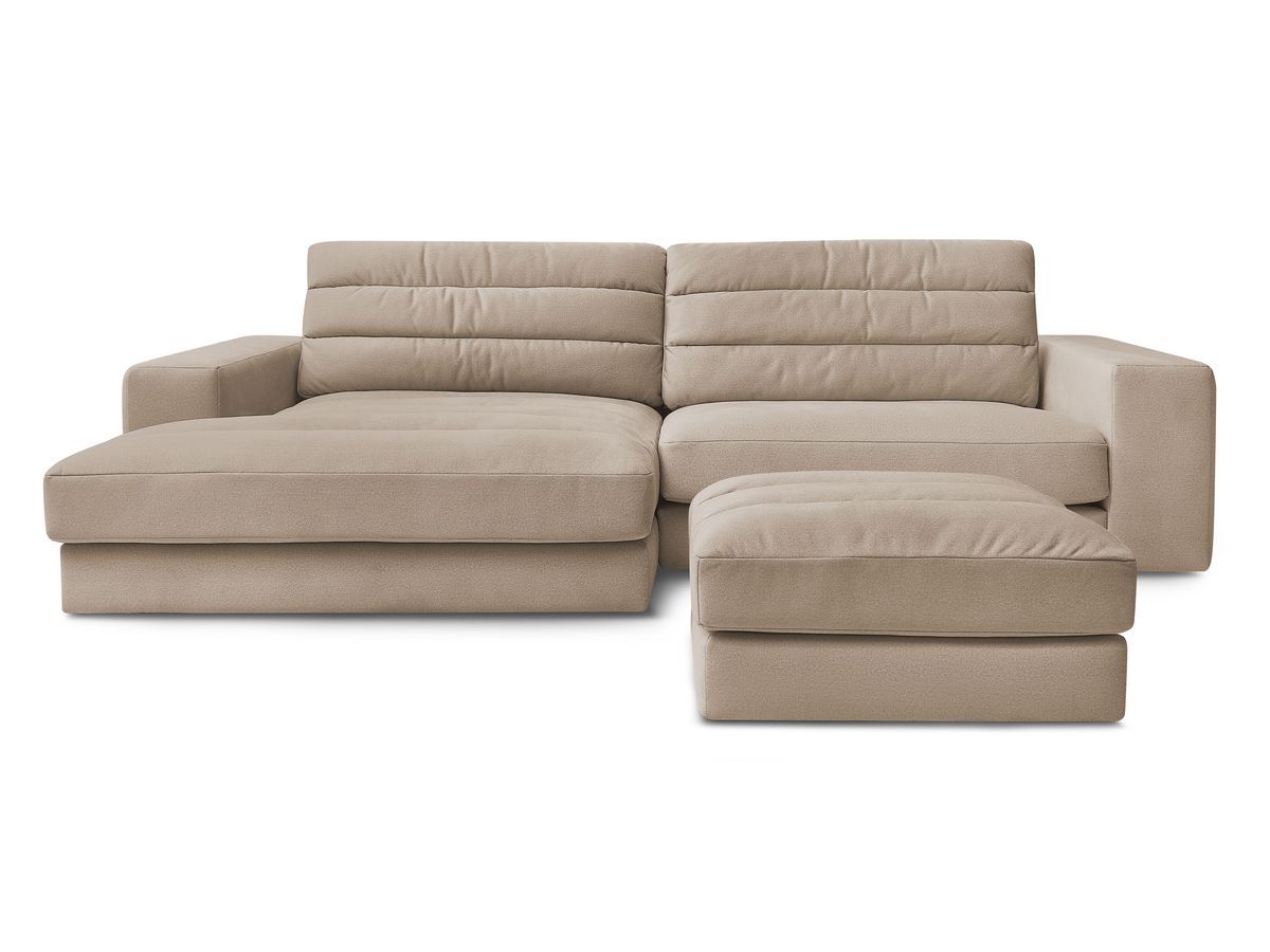 Canapé d'angle fixe SIERRA velours avec pouf