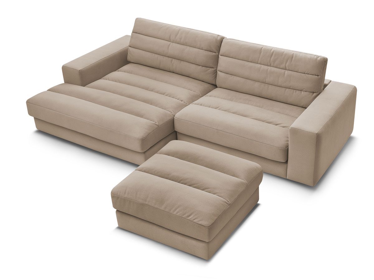 Canapé d'angle fixe SIERRA velours avec pouf