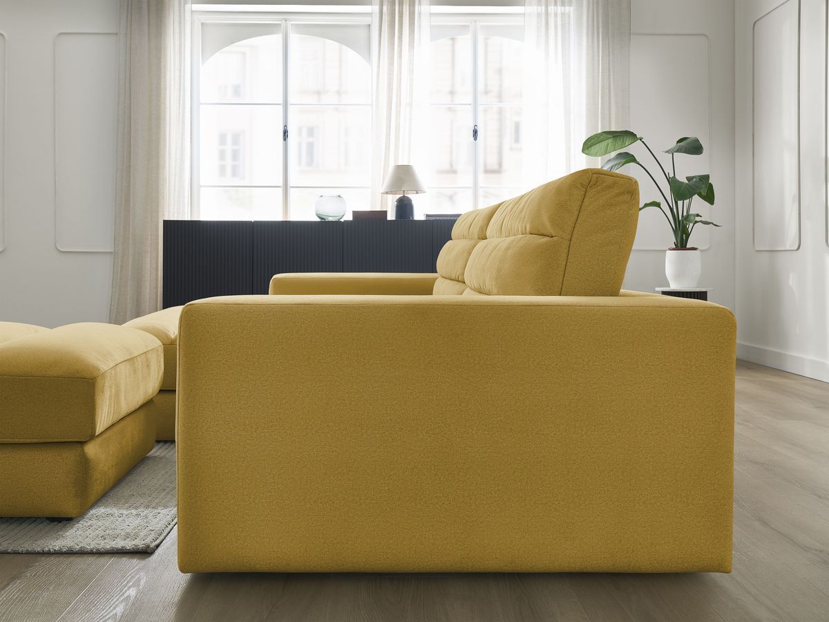 Canapé d'angle fixe SIERRA velours avec pouf