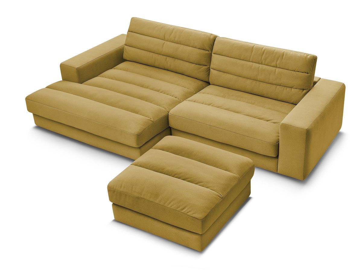 Canapé d'angle fixe SIERRA velours avec pouf