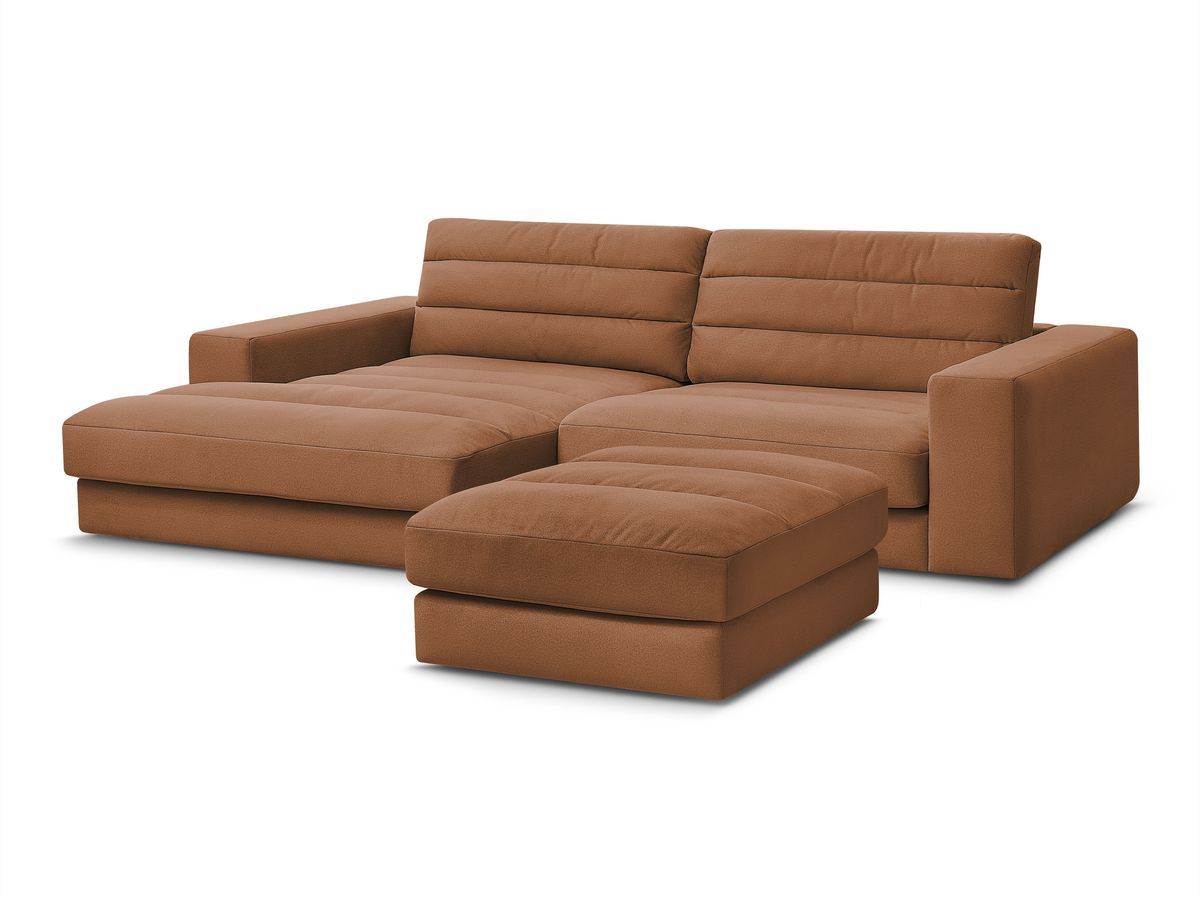 Canapé d'angle fixe SIERRA velours avec pouf