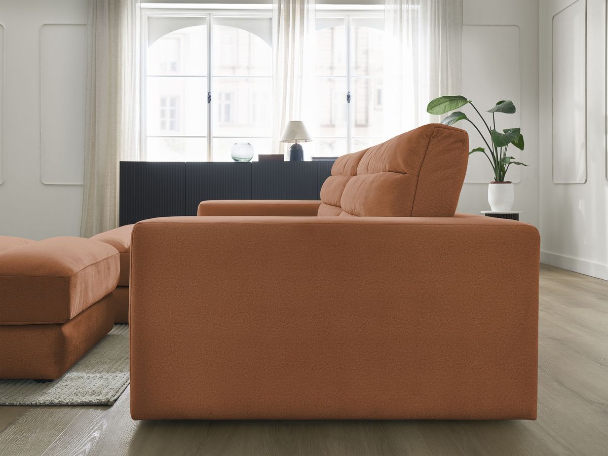 Canapé d'angle fixe SIERRA velours avec pouf