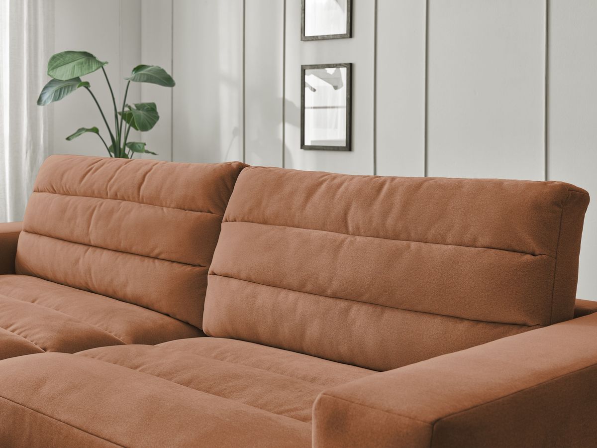 Canapé d'angle fixe SIERRA velours avec pouf