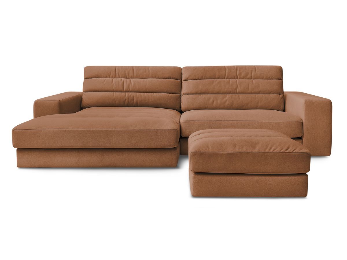 Canapé d'angle fixe SIERRA velours avec pouf