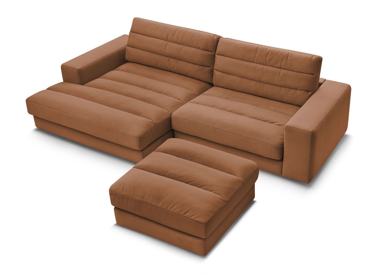 Canapé d'angle fixe SIERRA velours avec pouf