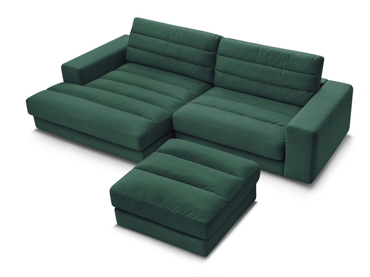 Canapé d'angle fixe SIERRA velours avec pouf
