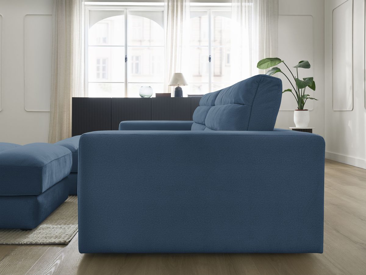 Canapé d'angle fixe SIERRA velours avec pouf