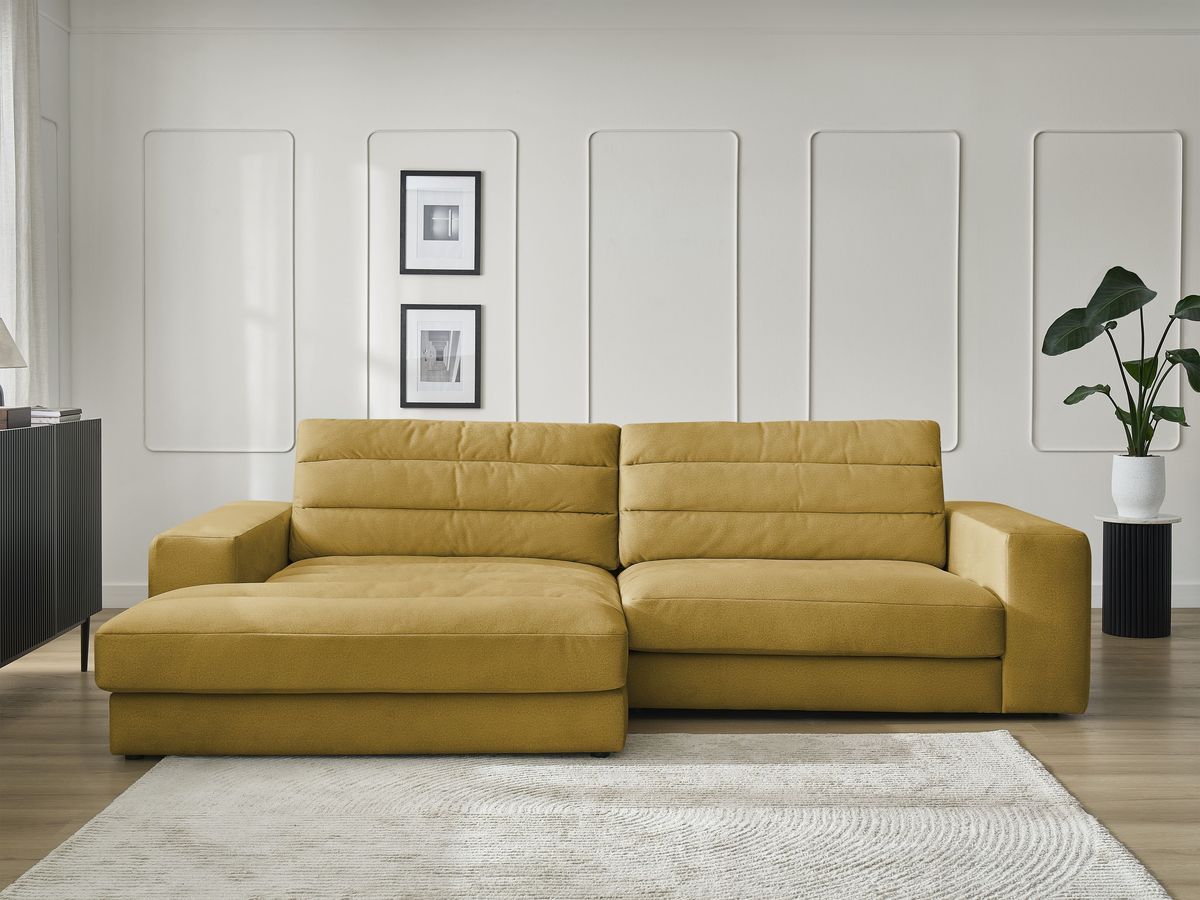 Canapé d'angle fixe SIERRA velours jaune angle gauche BOBOCHIC 3 places - Vue supplémentaire 3
