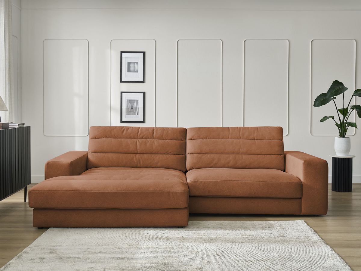 Canapé d'angle fixe SIERRA velours orange angle gauche BOBOCHIC 3 places - Vue supplémentaire 3