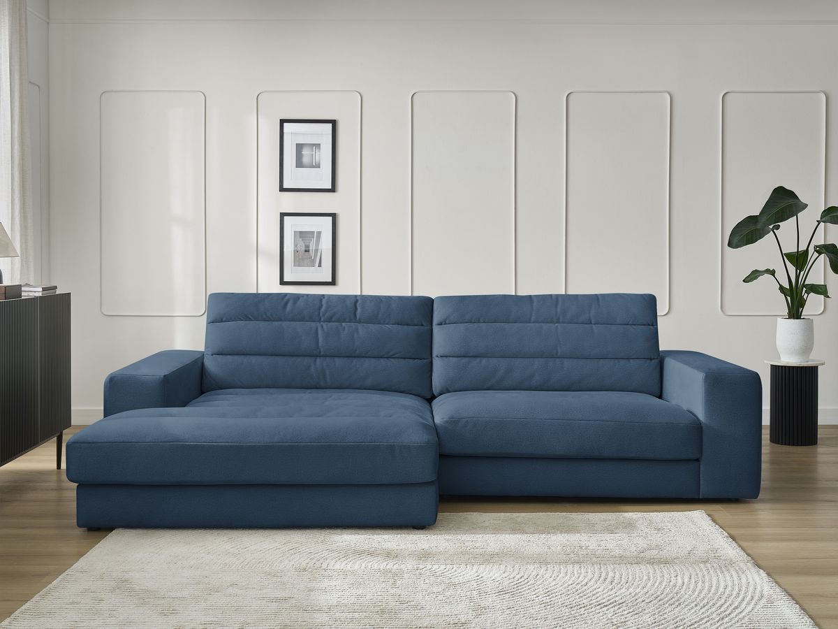 Canapé d'angle fixe SIERRA velours bleu foncé angle gauche BOBOCHIC 3 places - Vue supplémentaire 3