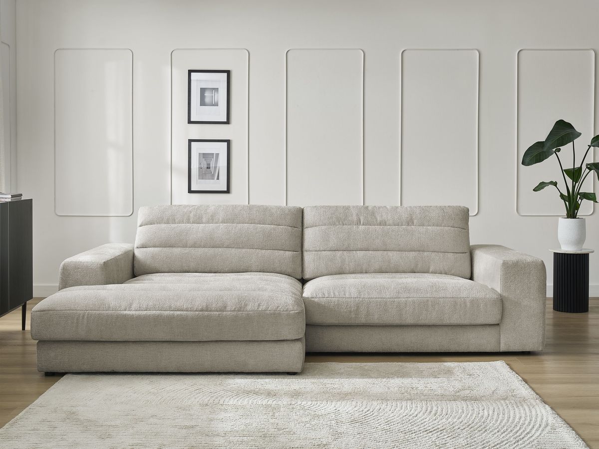 Canapé d'angle fixe SIERRA tissu texturé taupe angle gauche BOBOCHIC 3 places - Vue supplémentaire 3