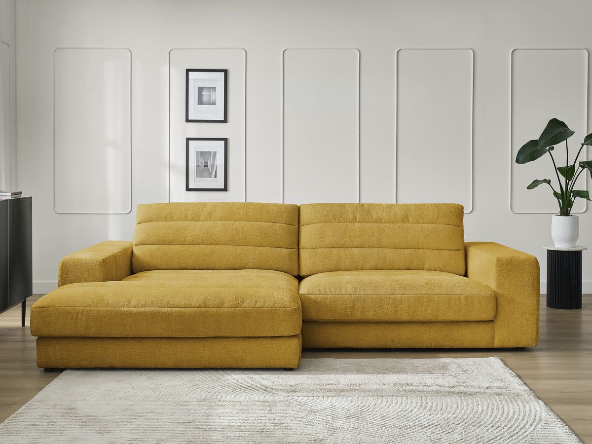 Canapé d'angle fixe SIERRA tissu texturé jaune angle gauche BOBOCHIC 3 places - Vue supplémentaire 3