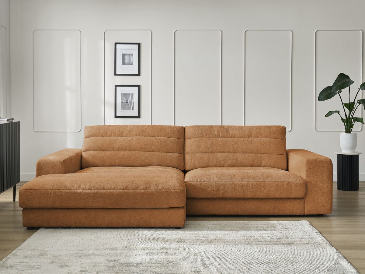 Canapé d'angle fixe SIERRA tissu texturé orange angle gauche BOBOCHIC 3 places - Vue supplémentaire 3