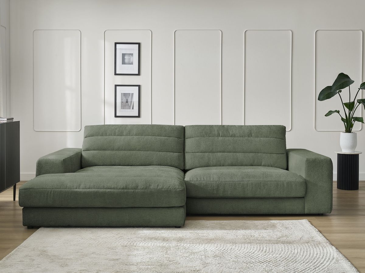 Canapé d'angle fixe SIERRA tissu texturé vert foncé angle gauche BOBOCHIC 3 places - Vue supplémentaire 3