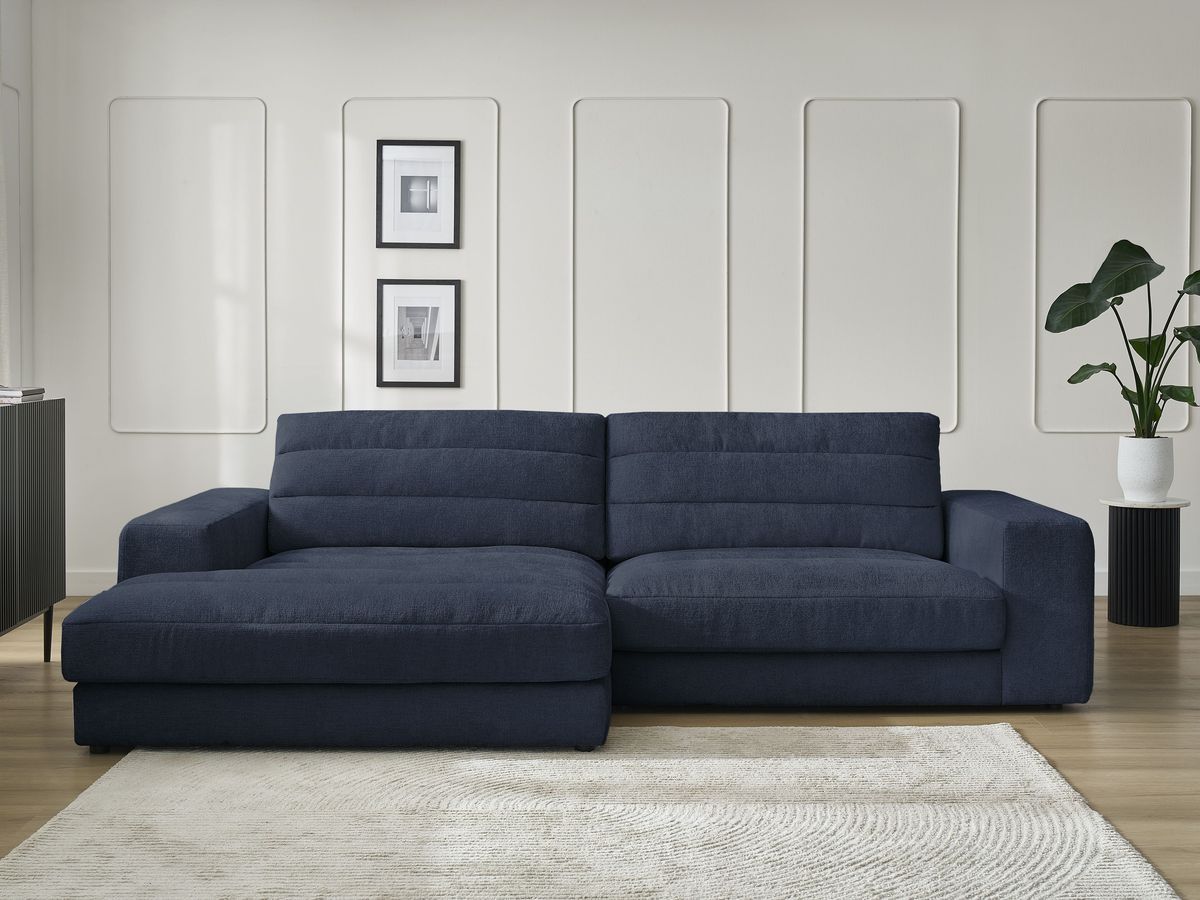 Canapé d'angle fixe SIERRA tissu texturé bleu foncé angle gauche BOBOCHIC 3 places - Vue supplémentaire 3