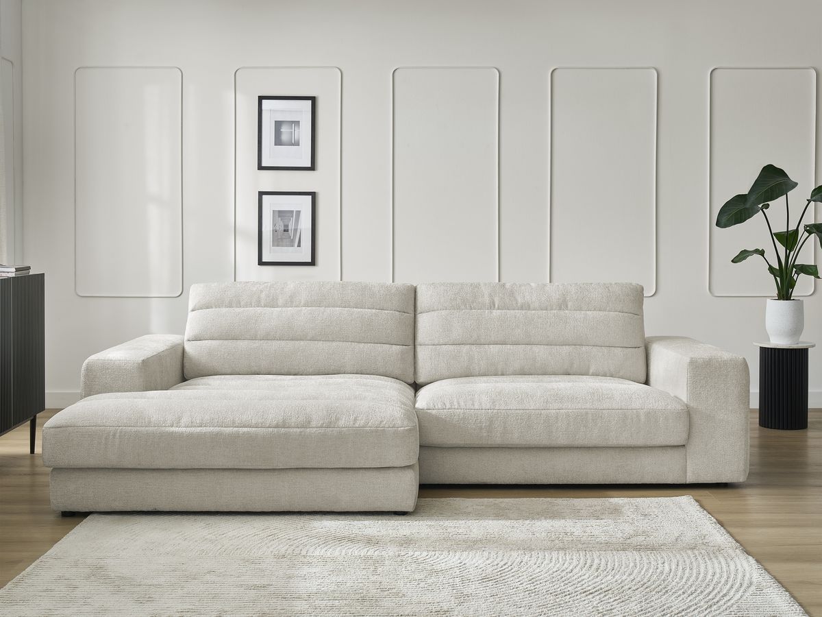 Canapé d'angle fixe SIERRA tissu texturé beige angle gauche BOBOCHIC 3 places - Vue supplémentaire 3