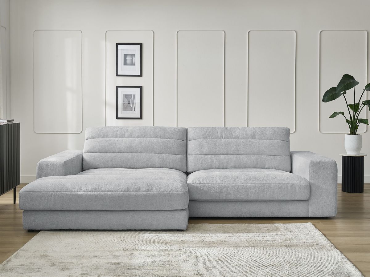 Canapé d'angle fixe SIERRA tissu texturé gris clair angle gauche BOBOCHIC 3 places - Vue supplémentaire 3
