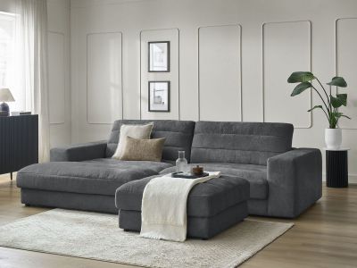 Canapé d'angle fixe SIERRA tissu texturé avec pouf