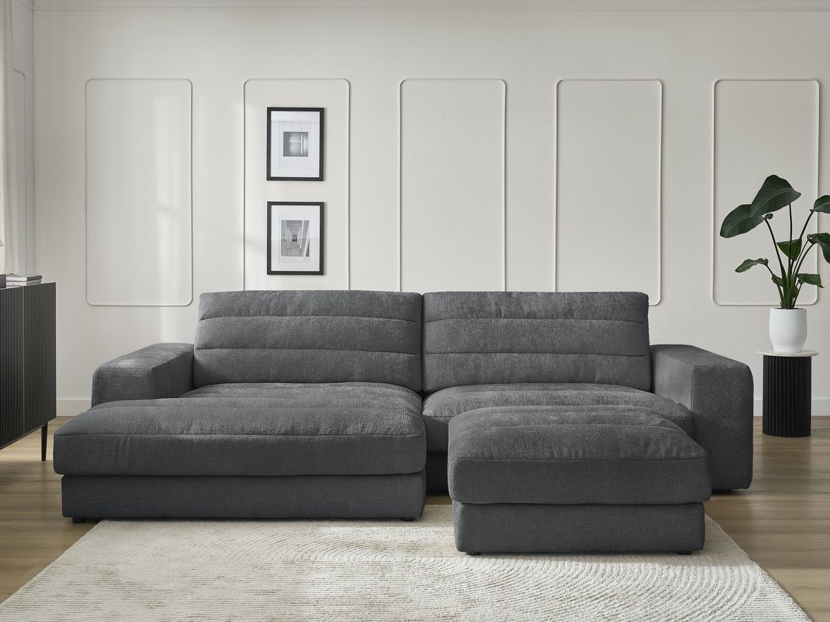 Canapé d'angle SIERRA texturé avec pouf gris foncé — vue 5