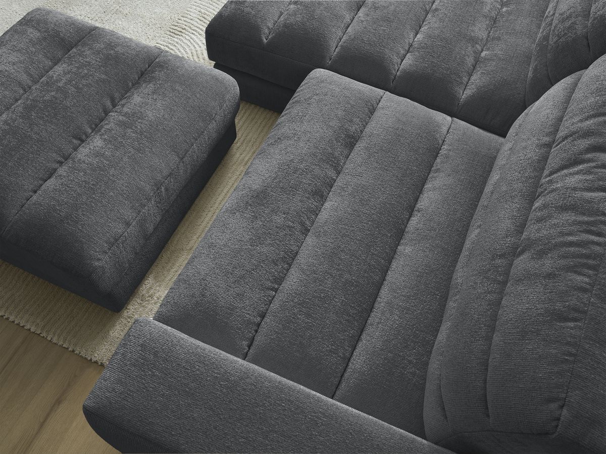 Canapé d'angle fixe SIERRA tissu texturé avec pouf