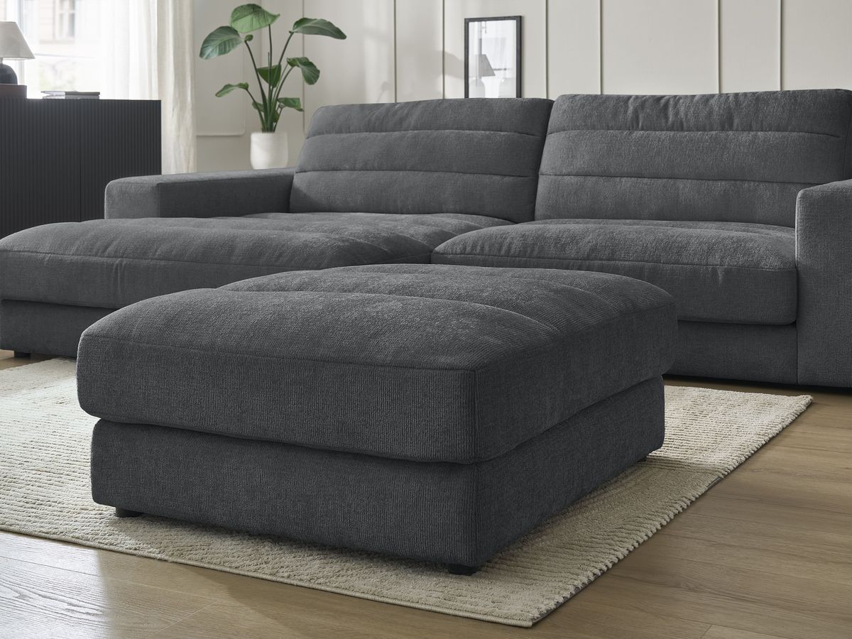 Canapé d'angle fixe SIERRA tissu texturé avec pouf