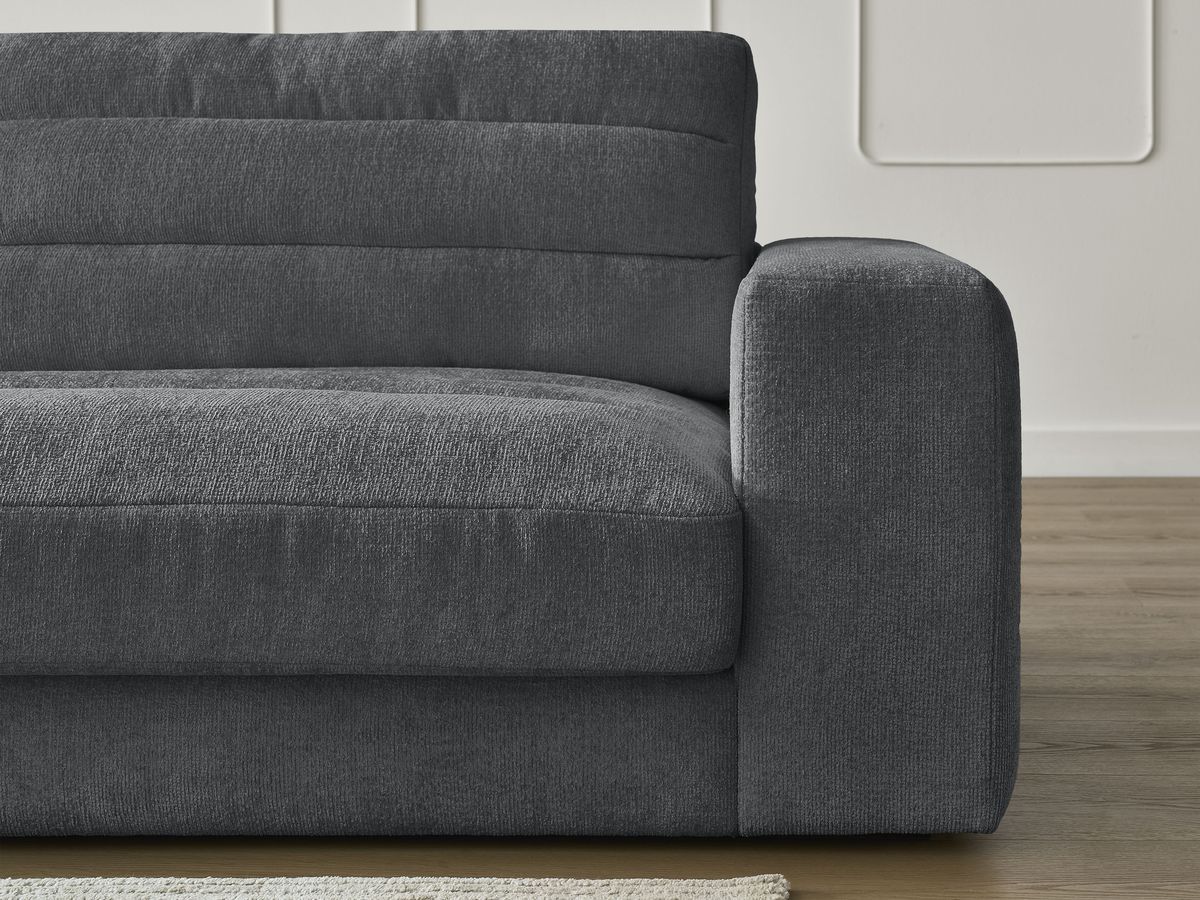 Canapé d'angle fixe SIERRA tissu texturé avec pouf