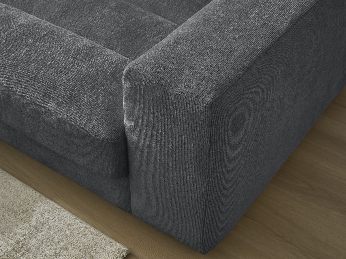 Canapé d'angle fixe SIERRA tissu texturé avec pouf