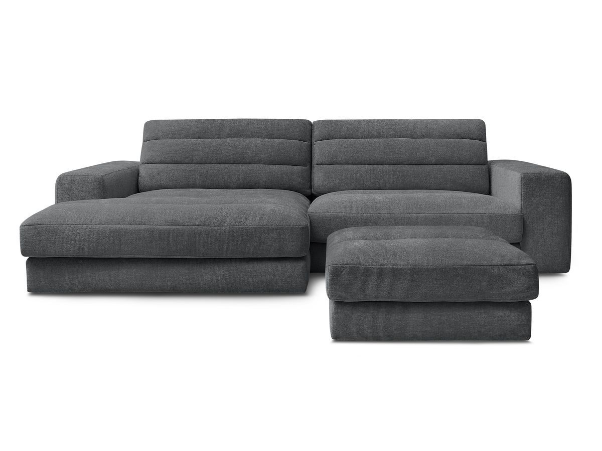 Canapé d'angle fixe SIERRA tissu texturé avec pouf