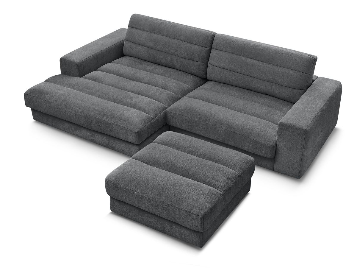 Canapé d'angle fixe SIERRA tissu texturé avec pouf
