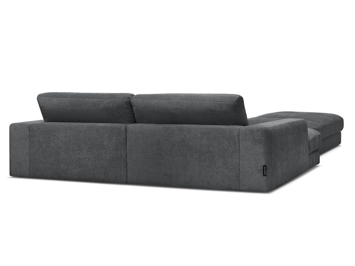 Canapé d'angle fixe SIERRA tissu texturé avec pouf