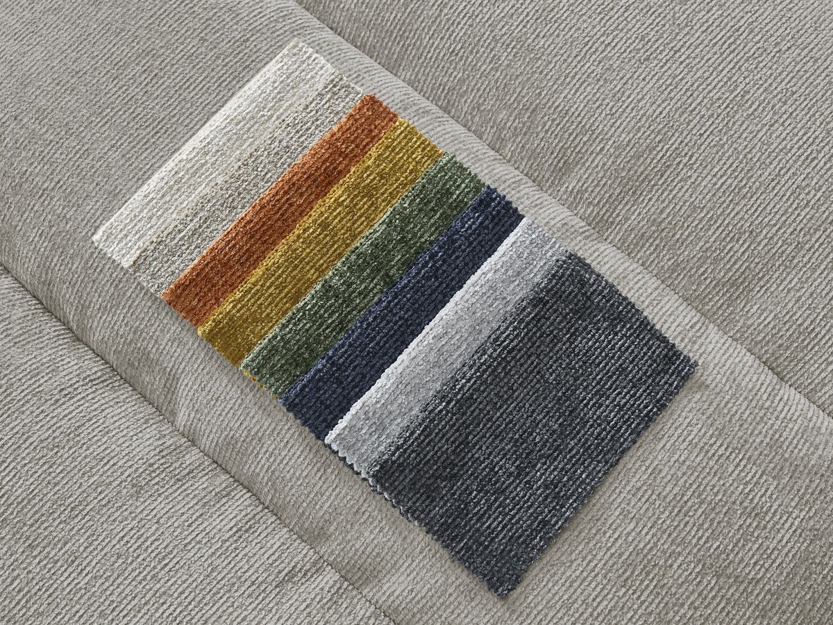 Canapé d'angle fixe SIERRA tissu texturé avec pouf