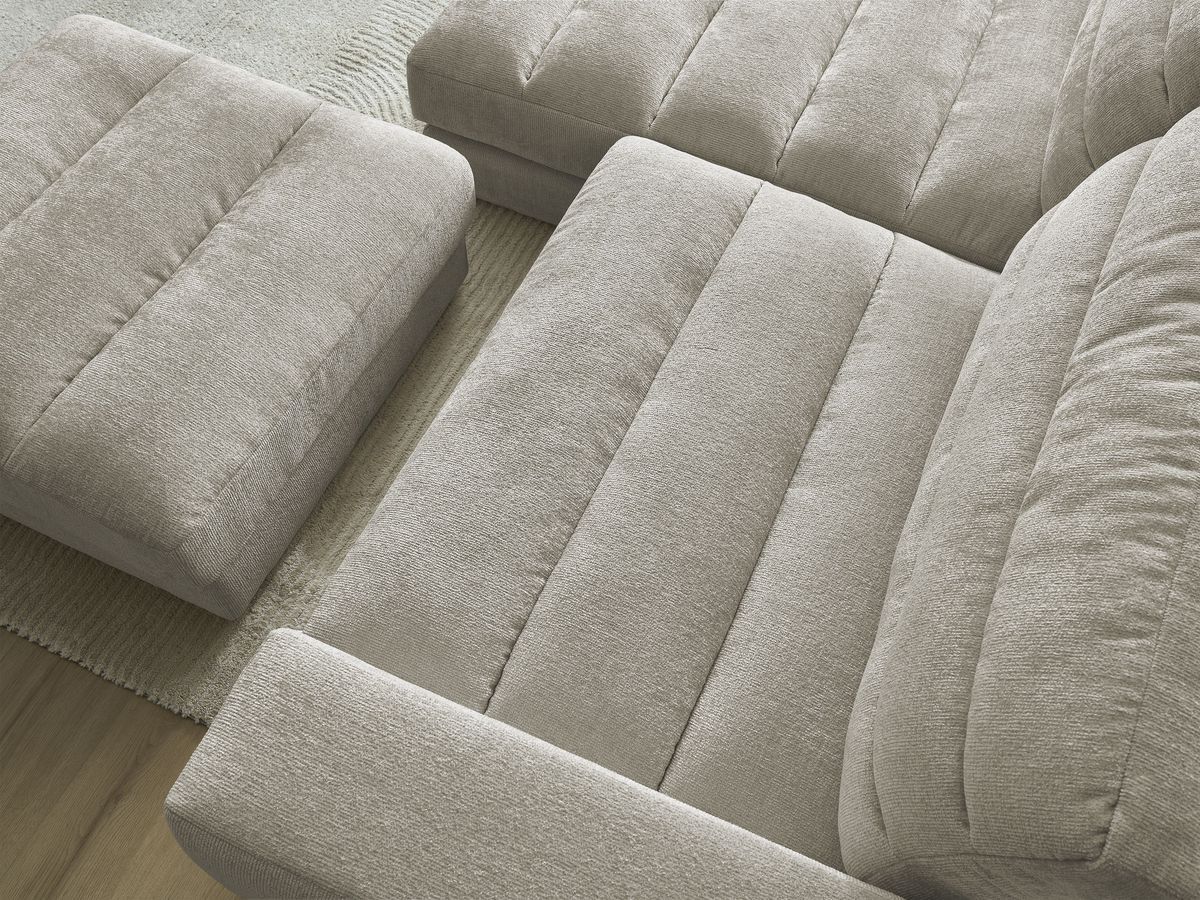 Canapé d'angle fixe SIERRA tissu texturé avec pouf
