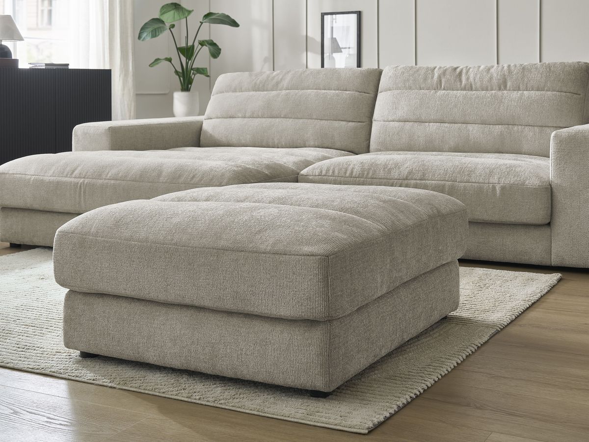 Canapé d'angle fixe SIERRA tissu texturé avec pouf