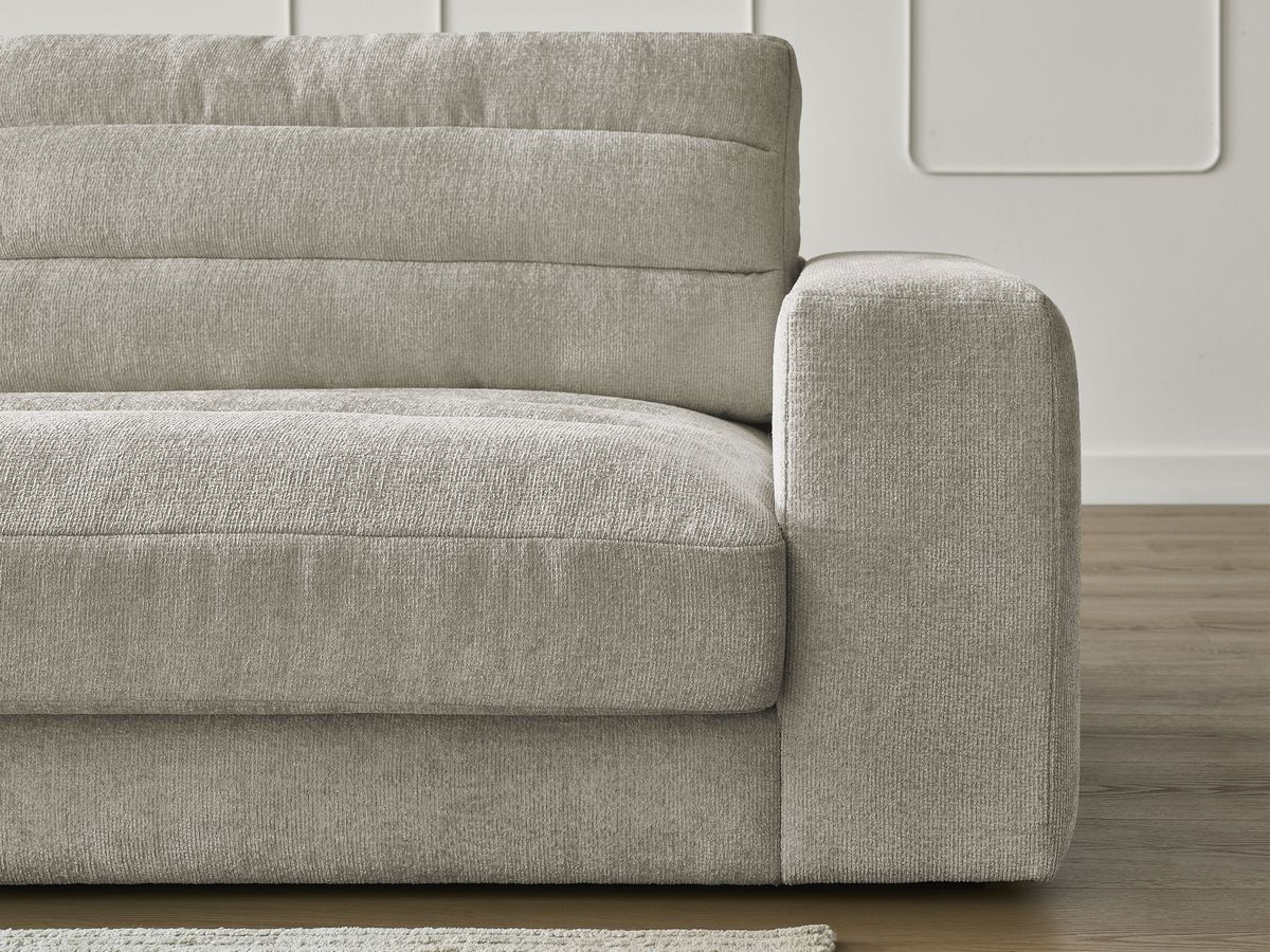 Canapé d'angle fixe SIERRA tissu texturé avec pouf