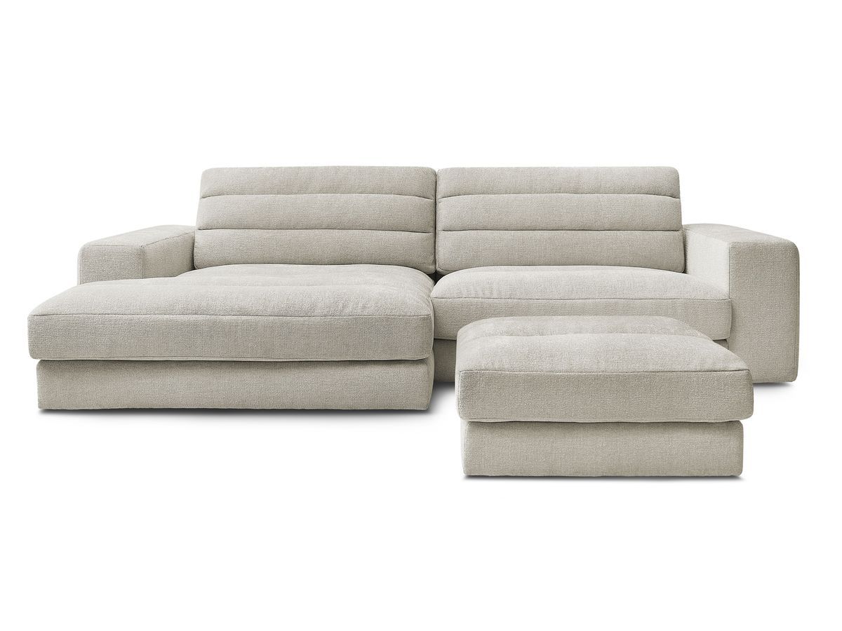 Canapé d'angle fixe SIERRA tissu texturé avec pouf