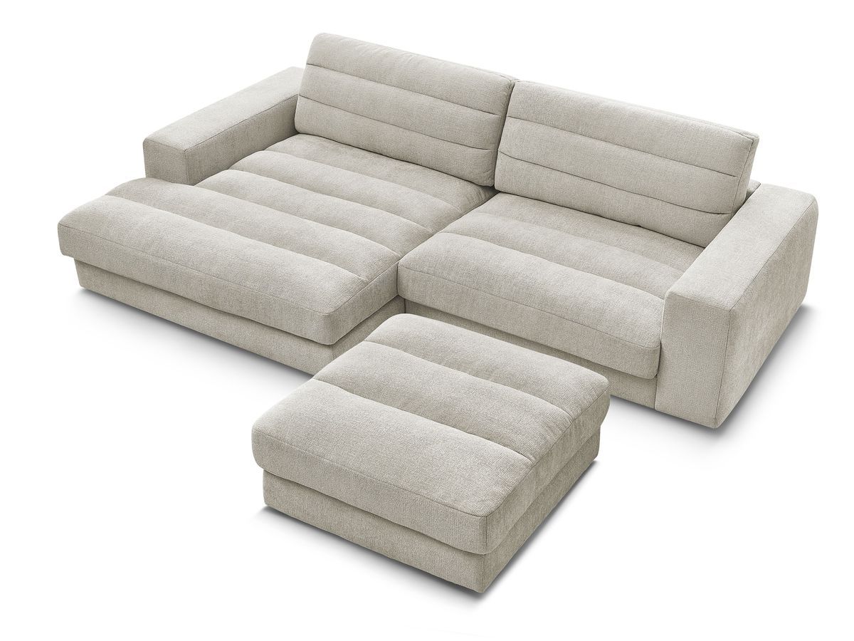 Canapé d'angle fixe SIERRA tissu texturé avec pouf