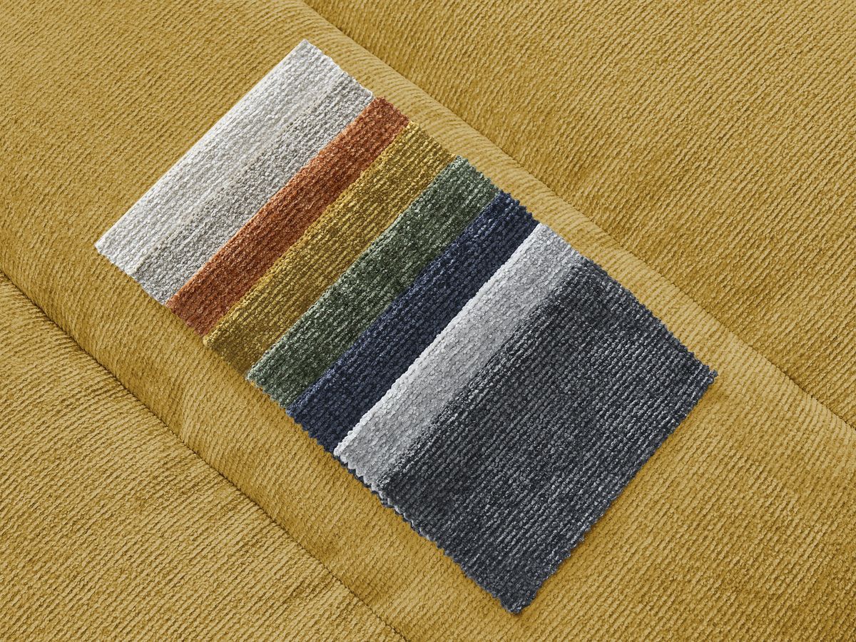 Canapé d'angle fixe SIERRA tissu texturé avec pouf