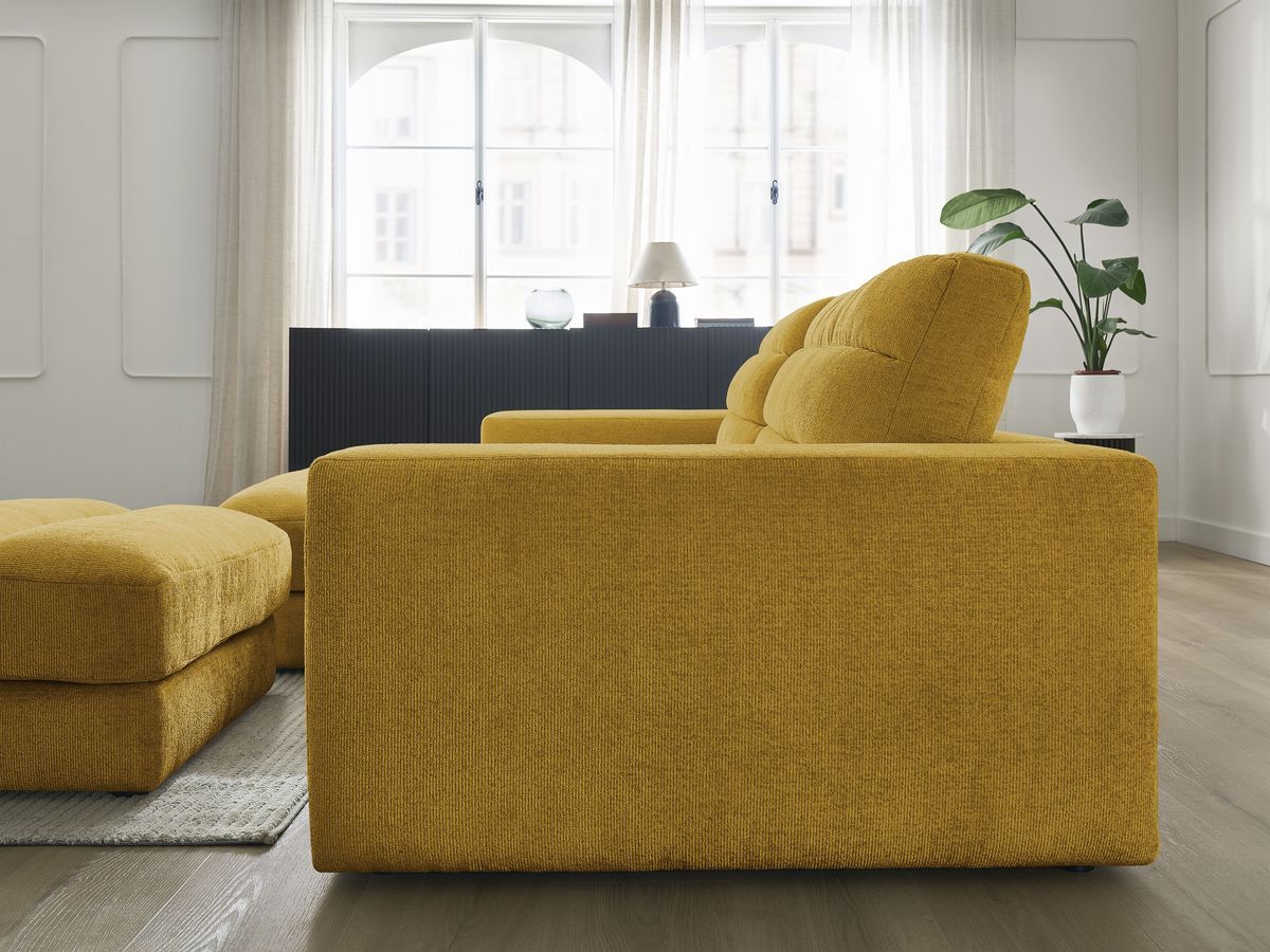 Canapé d'angle fixe SIERRA tissu texturé avec pouf