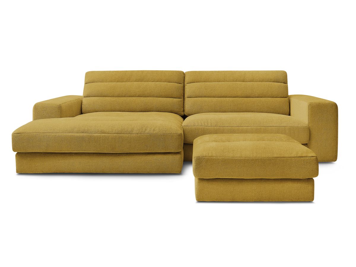 Canapé d'angle fixe SIERRA tissu texturé avec pouf